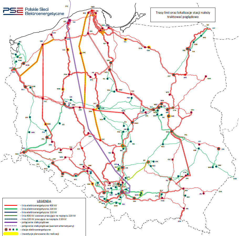 Schemat sieci przesyłowej ze zmianami wynikającymi z realizacji planowanych zadań inwestycyjnych w latach 2037-2040